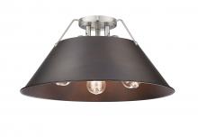  3306-3FM PW-RBZ - Orwell PW 3 Light Flush Mount in Pewter with Rubbed Bronze shade